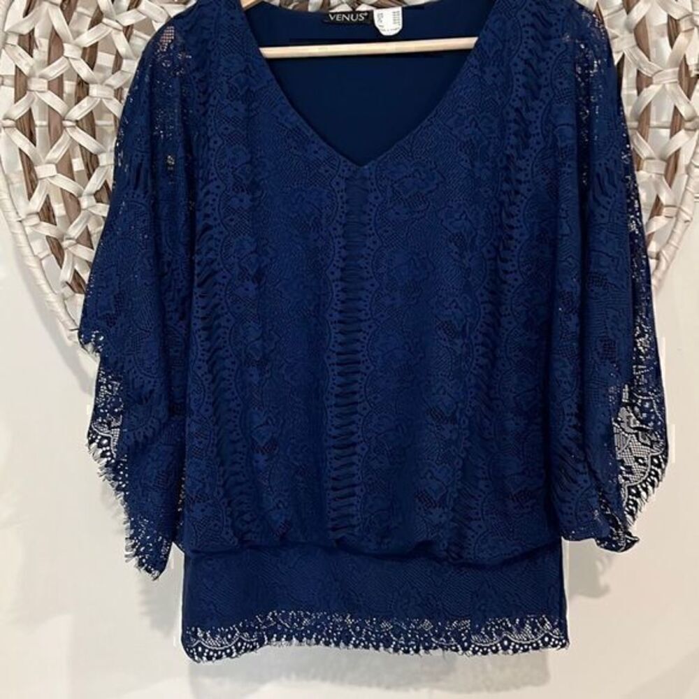 Venus navy blue lace blouse size small